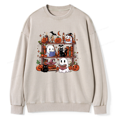 Pagewings Halloween Library Unisex Washed Sweatshirt