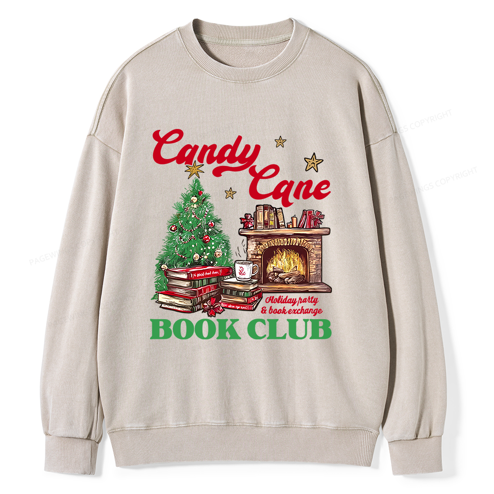 Pagewings Candy Cane Christmas Book Club Unisex Washed Sweatshirt