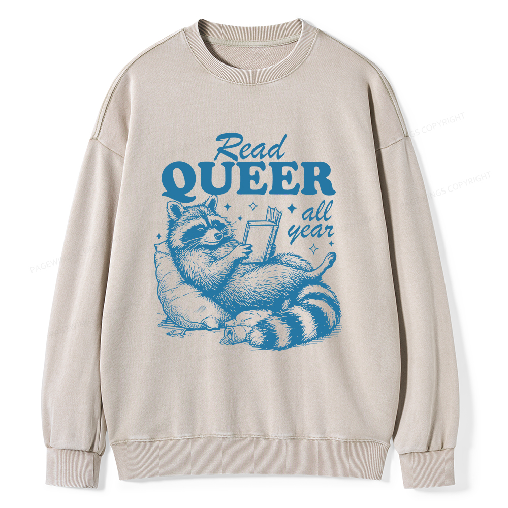 Pagewings Read Queer All Year Unisex Washed Sweatshirt