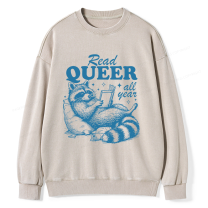 Pagewings Read Queer All Year Unisex Washed Sweatshirt