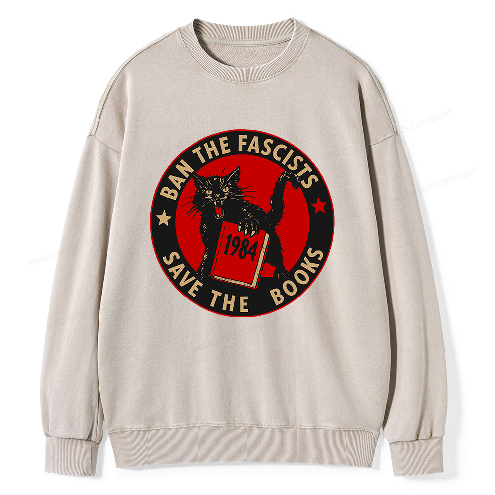 Pagewings Ban The Fascists Save The Books Unisex Washed Sweatshirt