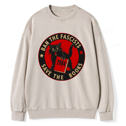 Pagewings Ban The Fascists Save The Books Unisex Washed Sweatshirt