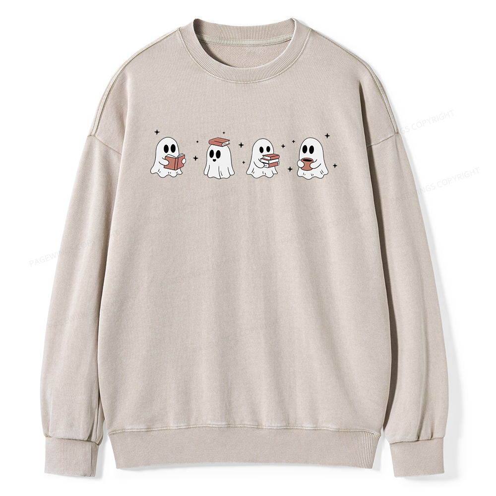 Pagewings Bookish Ghost Unisex Washed Sweatshirt