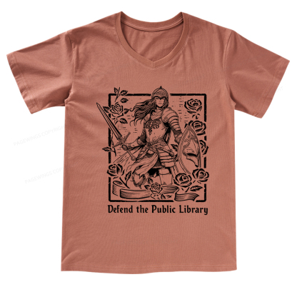 Pagewings Defend The Public Library V-neck T-shirt