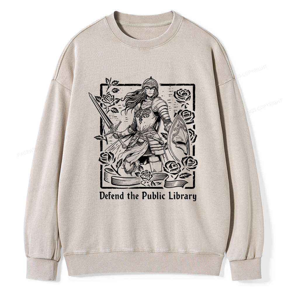 Pagewings Defend The Public Library Unisex Washed Sweatshirt