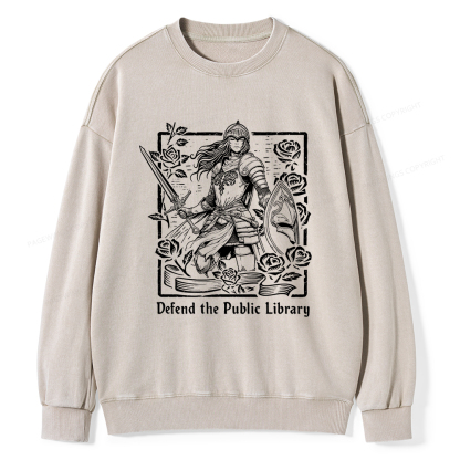 Pagewings Defend The Public Library Unisex Washed Sweatshirt