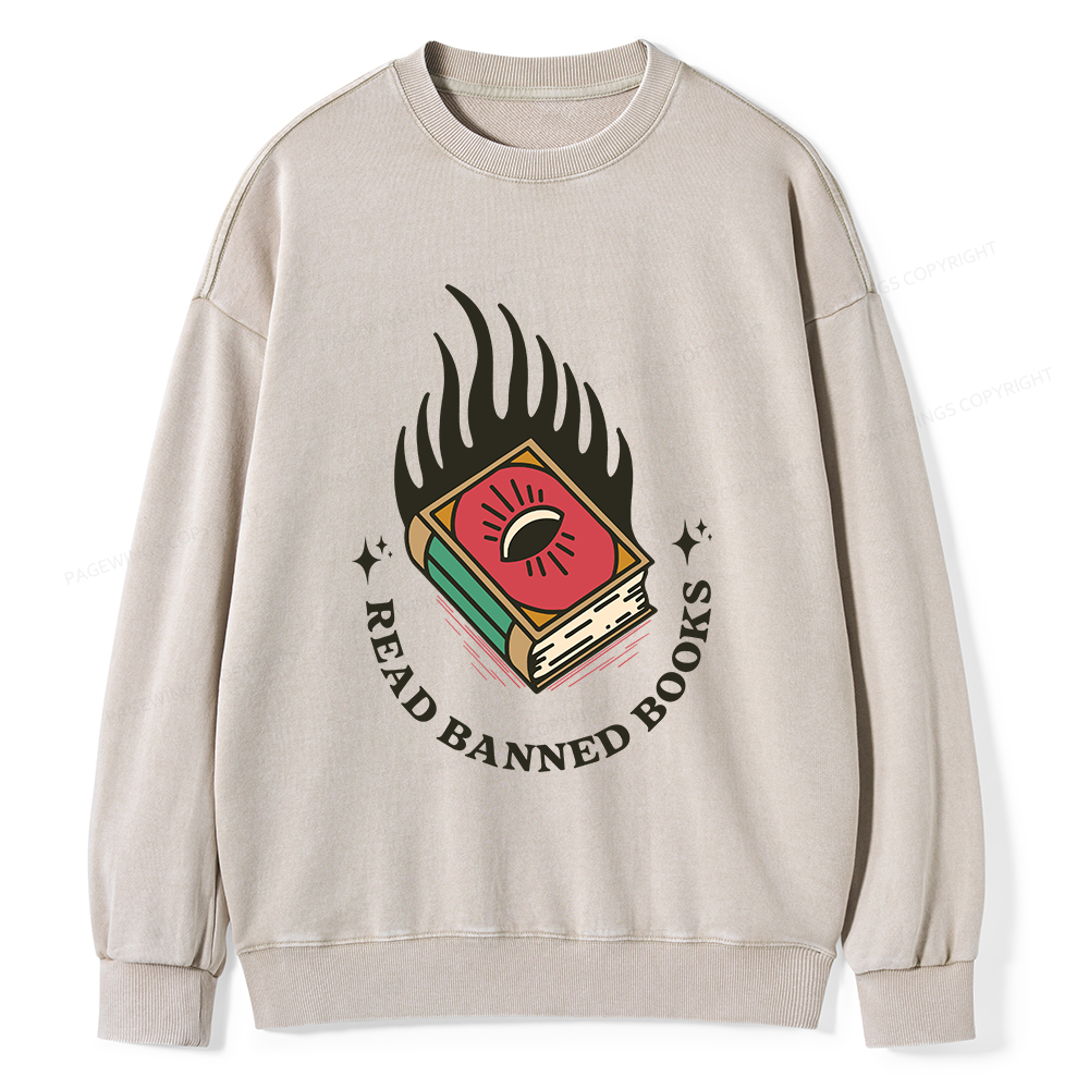 Pagewings Read Banned Books Unisex Washed Sweatshirt