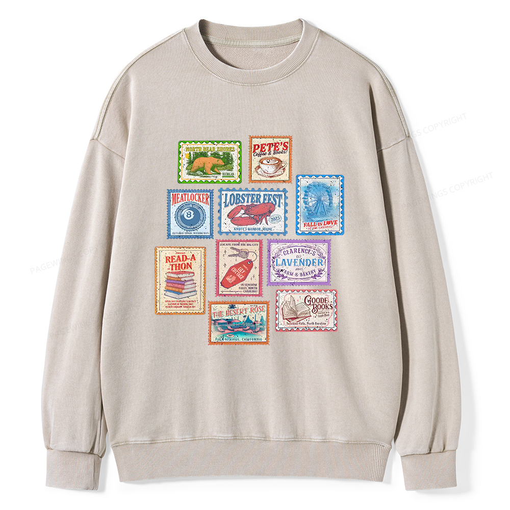 Pagewings Books Stamp Beach Read Unisex Washed Sweatshirt