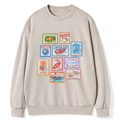 Pagewings Books Stamp Beach Read Unisex Washed Sweatshirt