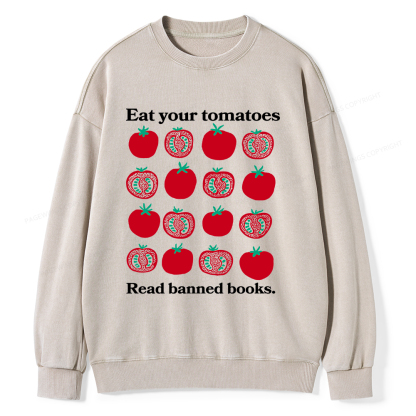 Pagewings Eat Your Tomatoes Read Banned Books Unisex Washed Sweatshirt