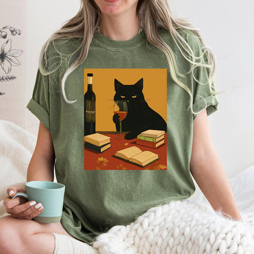 Pagewings Easily Distracted By Wine And Books Unisex Washed T-shirt