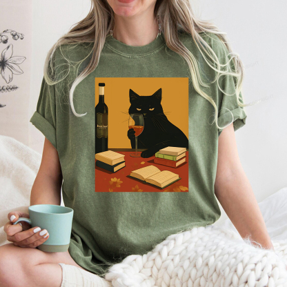 Pagewings Easily Distracted By Wine And Books Unisex Washed T-shirt
