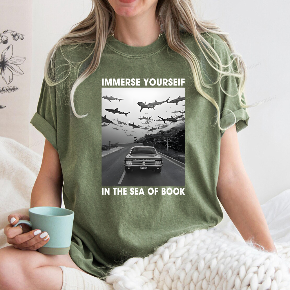 Pagewings Immerse Yourself In The Sea Of Books Unisex Washed T-shirt