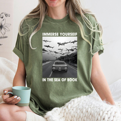 Pagewings Immerse Yourself In The Sea Of Books Unisex Washed T-shirt