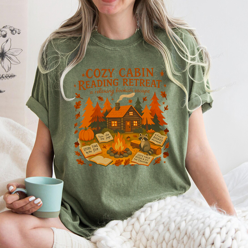 Pagewings Cozy Cabin Reading Retreat Unisex Washed T-shirt