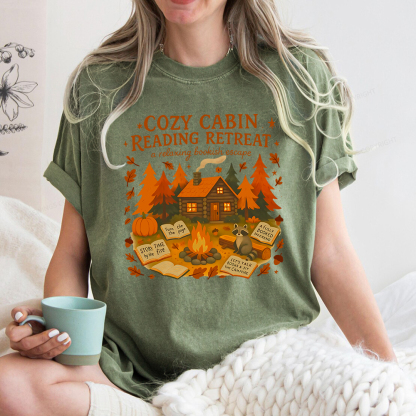 Pagewings Cozy Cabin Reading Retreat Unisex Washed T-shirt