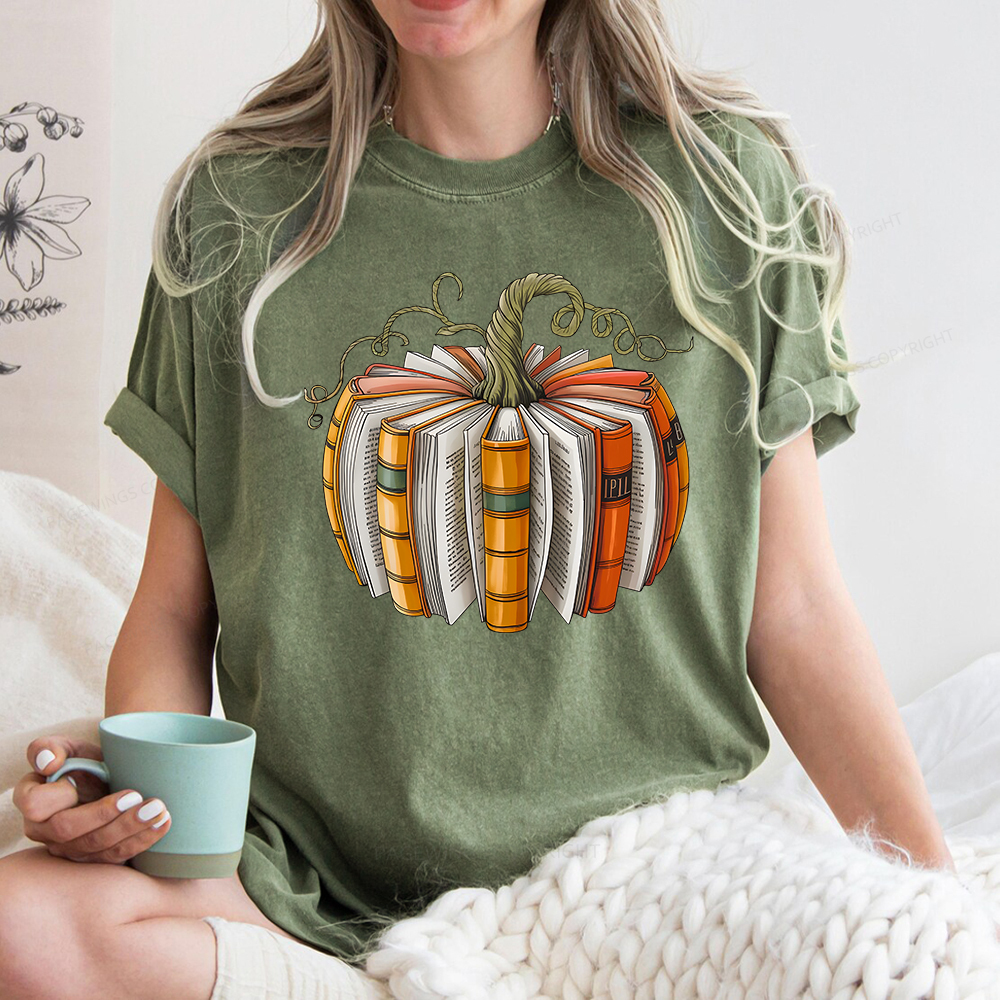 Pagewings Fall Book Pumpkin Unisex Washed T-shirt