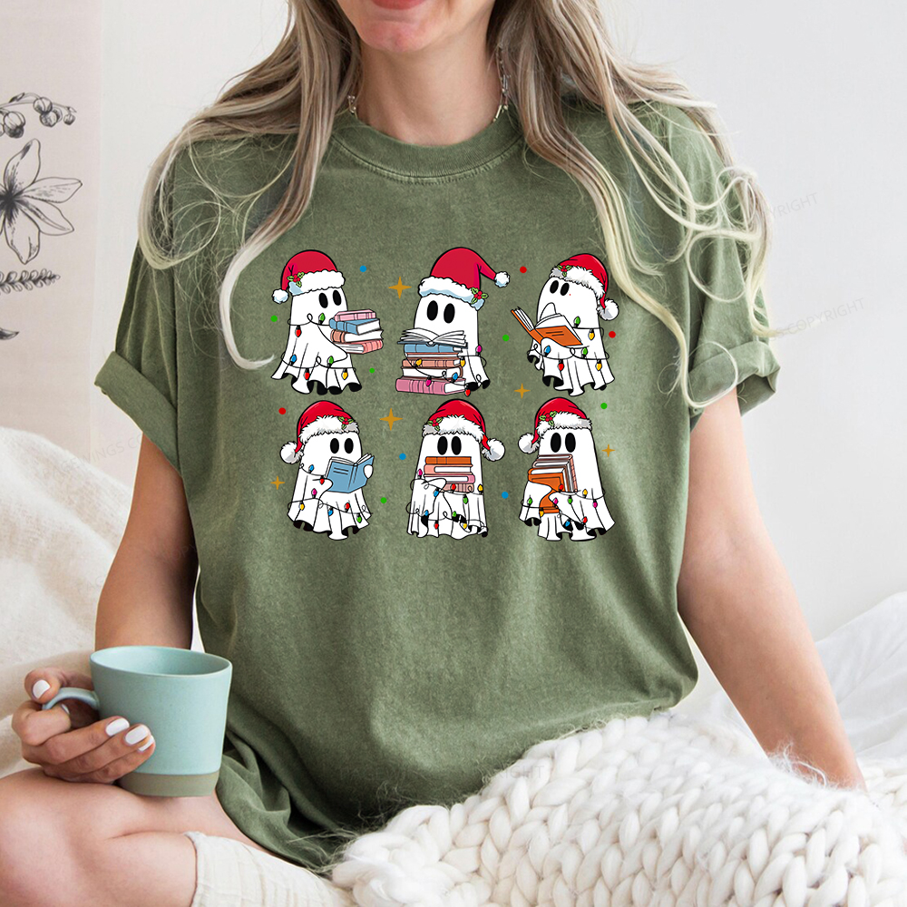 Pagewings Christmas Book Ghost Unisex Washed T-shirt