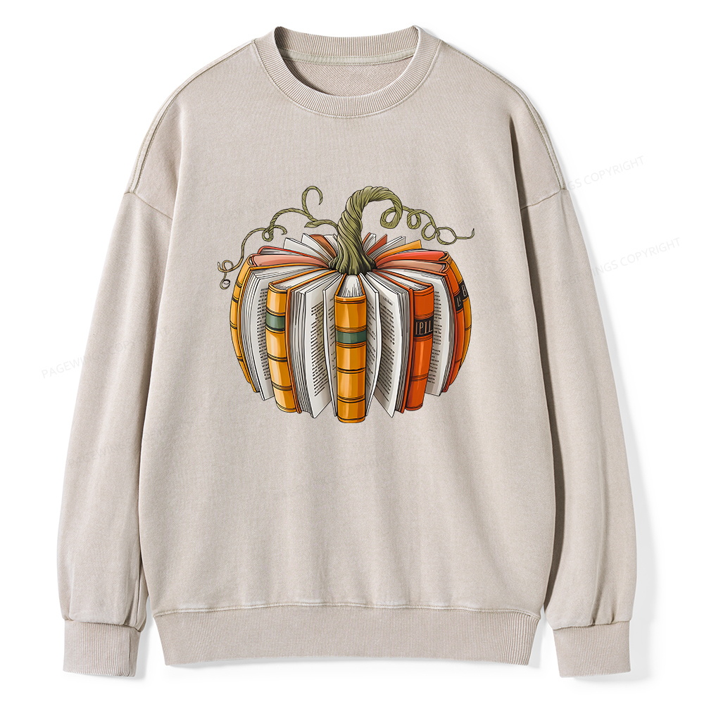 Pagewings Fall Book Pumpkin Unisex Washed Sweatshirt