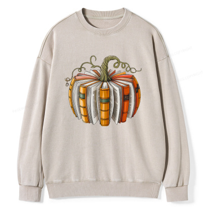 Pagewings Fall Book Pumpkin Unisex Washed Sweatshirt