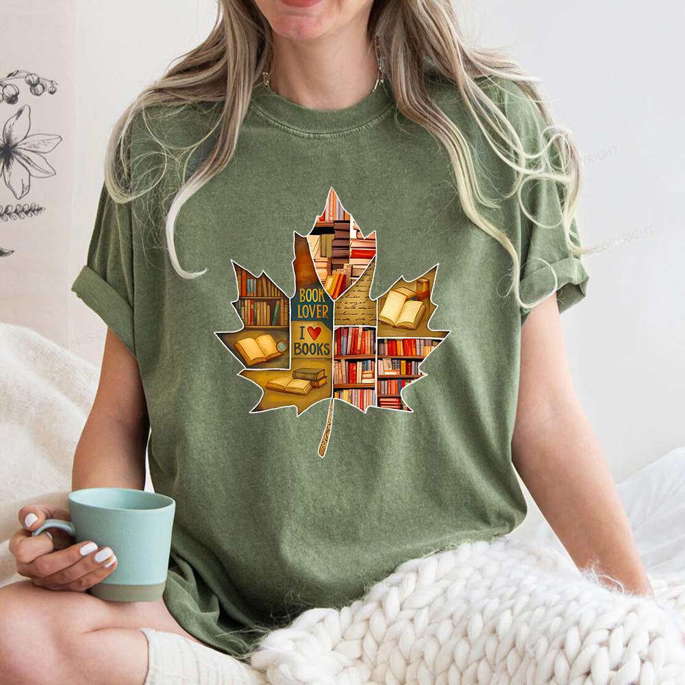 Pagewings Bookstore Puzzle Maple Leaf Unisex Washed T-shirt