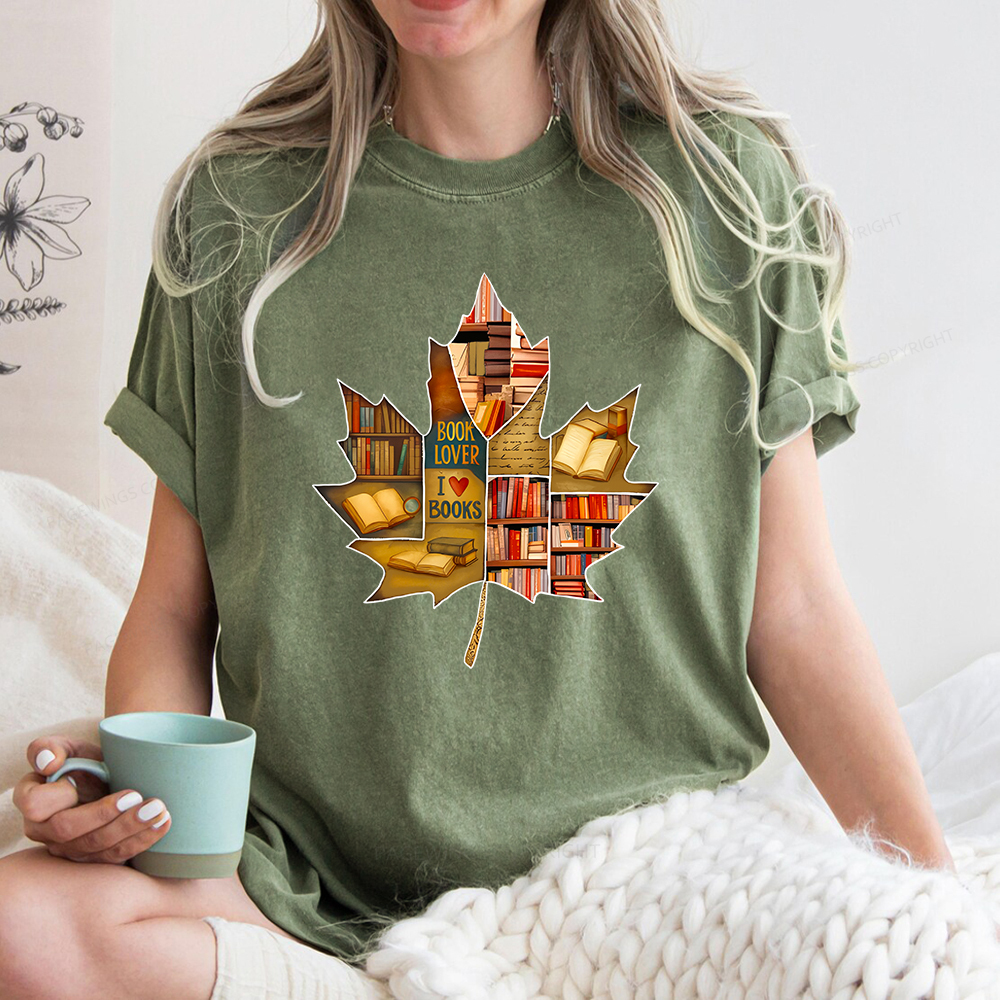 Pagewings Bookstore Puzzle Maple Leaf Unisex Washed T-shirt