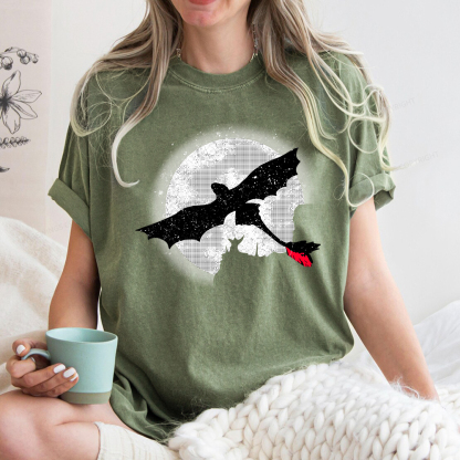 Pagewings Moonlight Dragon Rider Unisex Washed T-shirt