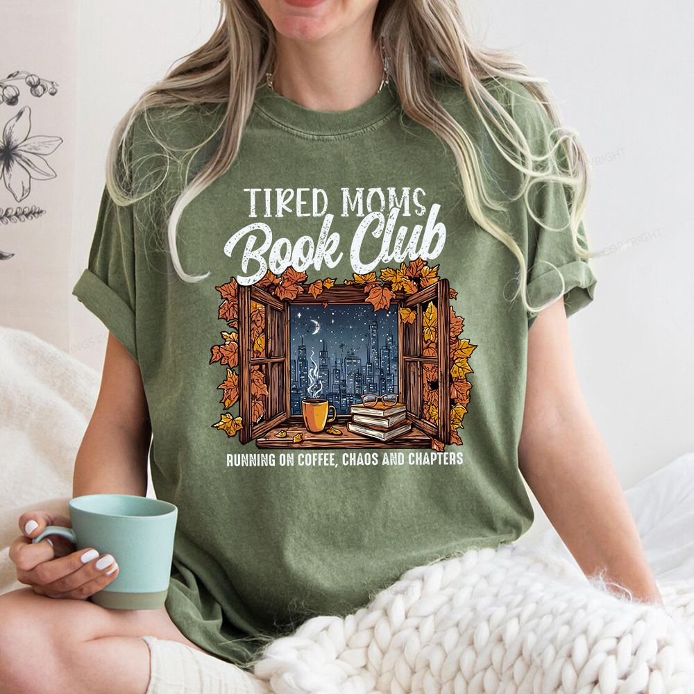 Pagewings Fall Tired Moms Book Club Unisex Washed T-shirt