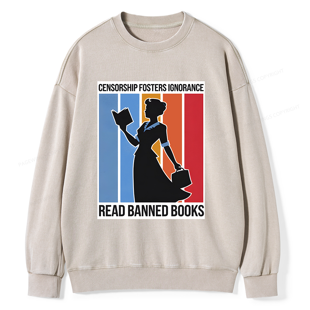 Pagewings Read Banned Books Unisex Washed Sweatshirt