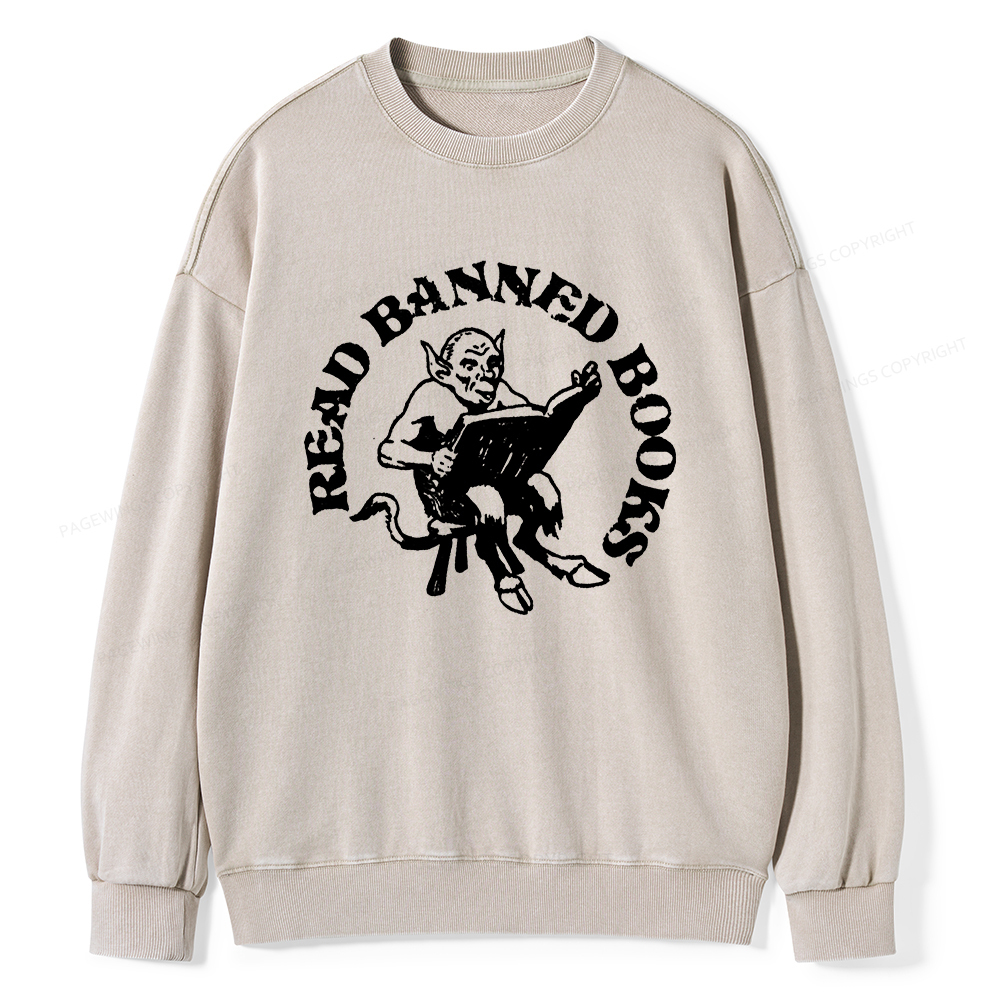Pagewings Read Banned Books Unisex Washed Sweatshirt