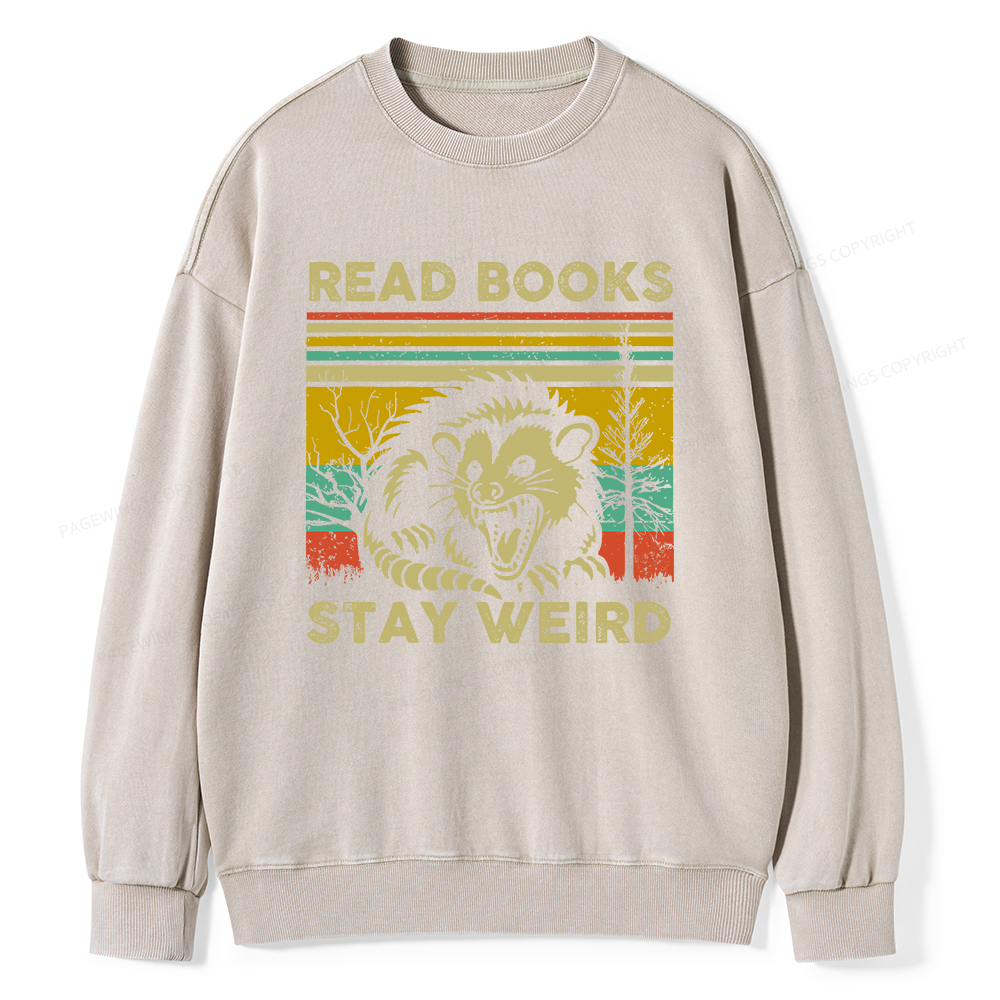 Pagewings Read Books Stay Weird Unisex Washed Sweatshirt