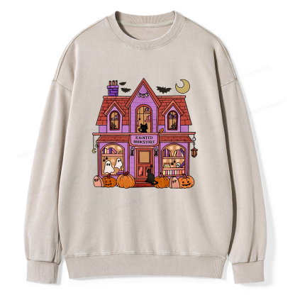 Pagewings Haunted Bookstore Unisex Washed Sweatshirt