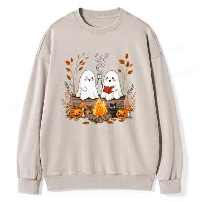 Pagewings Cute Ghost Halloween Unisex Washed Sweatshirt