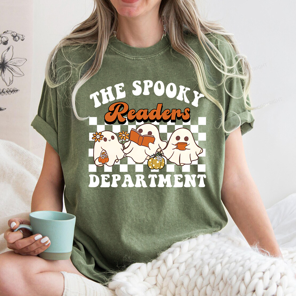 Pagewings Spooky Reader Halloween Unisex Washed T-shirt