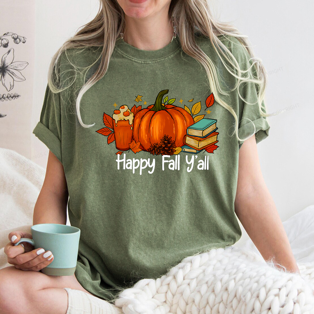 Pagewings Happy Fall Yall Unisex Washed T-shirt