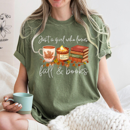 Pagewings Just A Girl Who Loves Fall&Books  Unisex Washed T-shirt