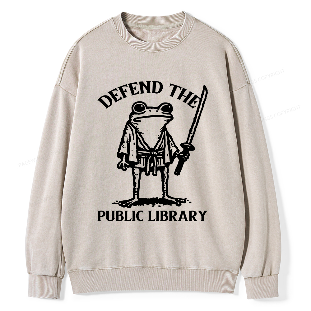 Pagewings Defend Your Public Library Unisex Washed Sweatshirt