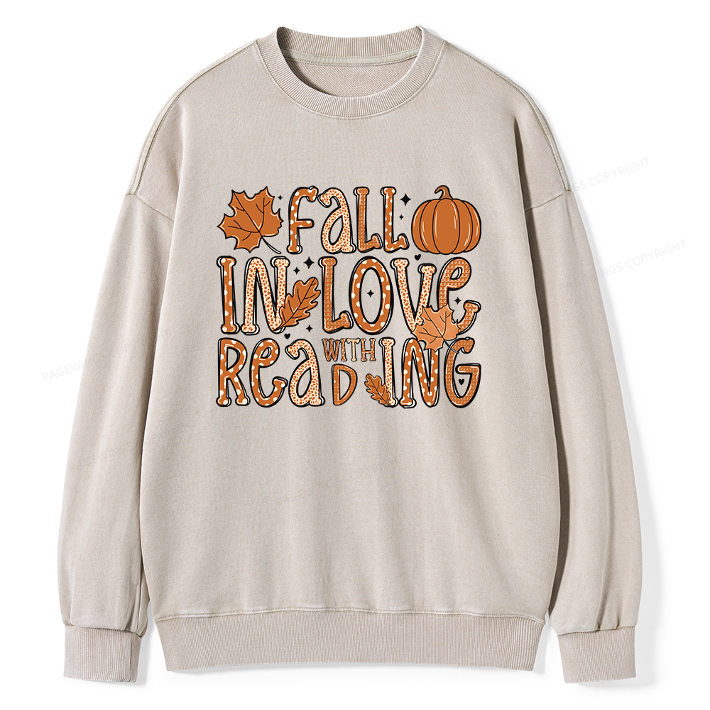 Pagewings Fall In Love With Reading Unisex Washed Sweatshirt