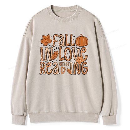 Pagewings Fall In Love With Reading Unisex Washed Sweatshirt