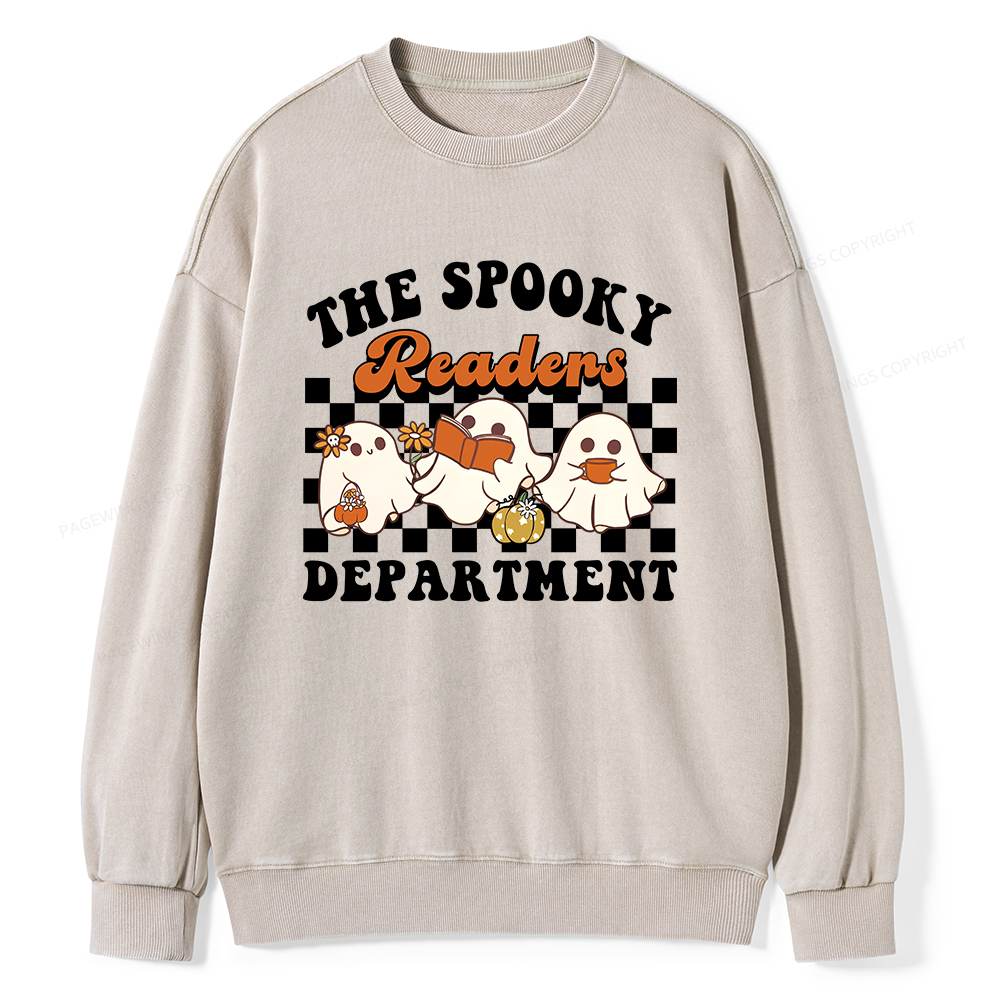 Pagewings Spooky Reader Halloween Unisex Washed Sweatshirt