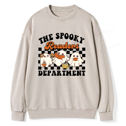 Pagewings Spooky Reader Halloween Unisex Washed Sweatshirt