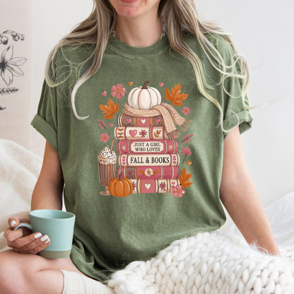 Pagewings Just A Girl Who Loves Fall&Books Unisex Washed T-shirt