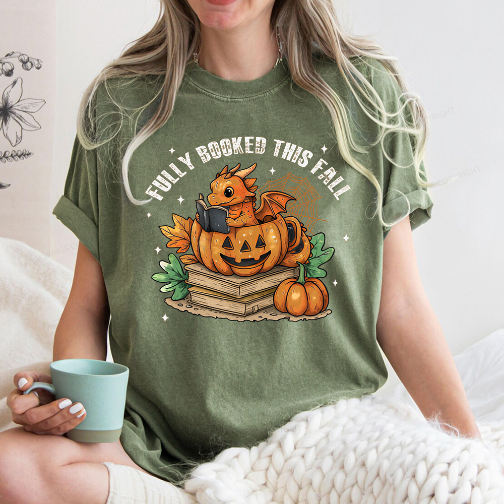 Pagewings Reading Dragon in Pumpkin Cup Unisex Washed T-shirt