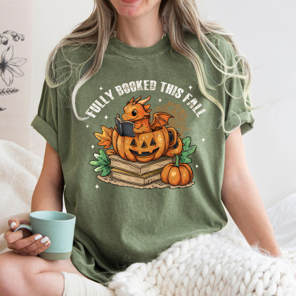 Pagewings Reading Dragon in Pumpkin Cup Unisex Washed T-shirt