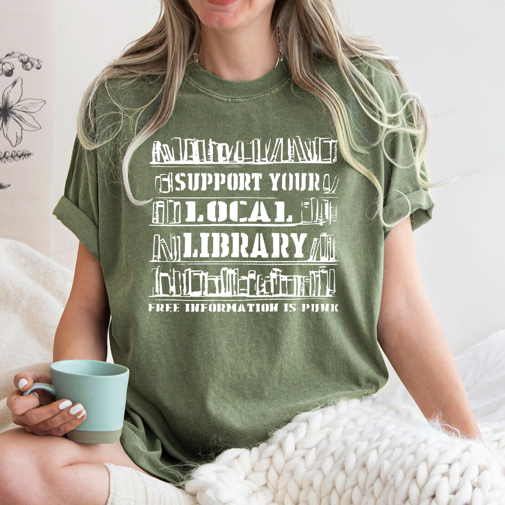Pagewings Support Your Local Library Unisex Washed T-shirt