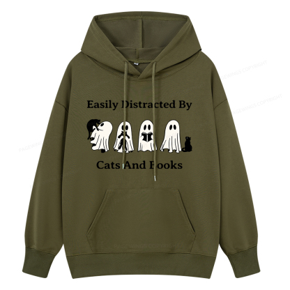 Pagewings Easily Distracted By Cats And Books Unisex Classic Hoodie