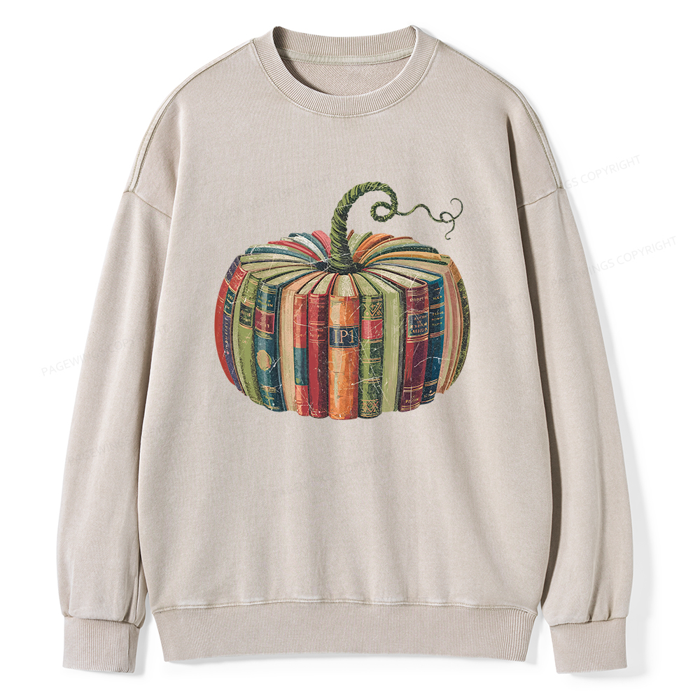 Pagewings Fall Book Pumpkin Unisex Washed Sweatshirt