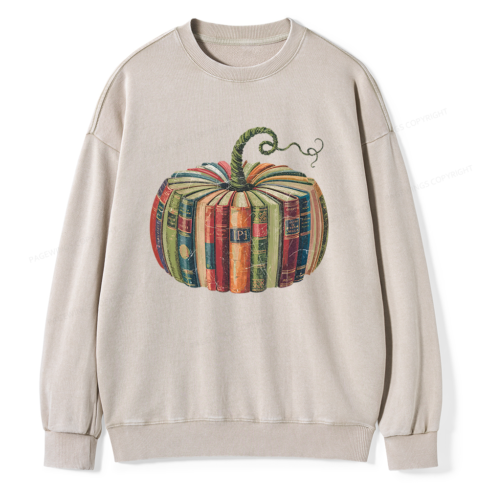 Pagewings Fall Book Pumpkin Unisex Washed Sweatshirt