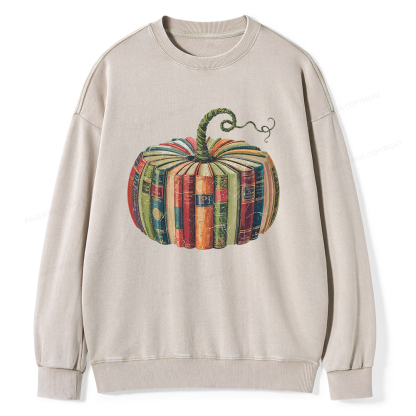 Pagewings Fall Book Pumpkin Unisex Washed Sweatshirt