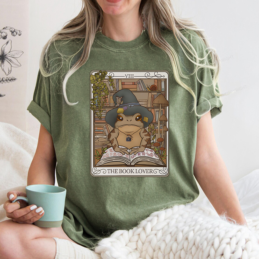 Pagewings Book Lover Frog Tarot Card Comfort Colors TShirt Unisex Washed T-shirt